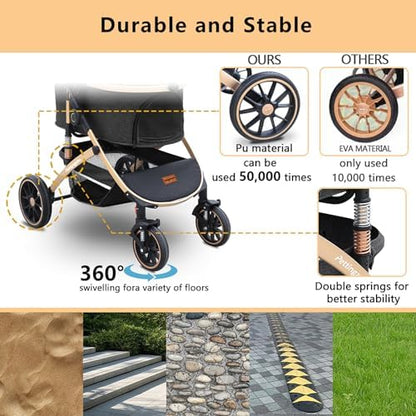 Pettingzoo Dog Stroller with Removable Carrier Foldable Pet Stroller,60 lbs