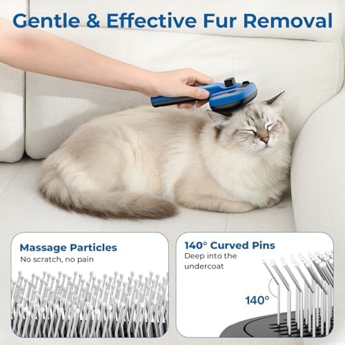 Pecute Self-Cleaning Steam Dog Cat Brush for Heavy Shedding/Long Coats Blue