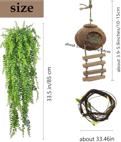 Crested Gecko Coconut Hide with Ladder,Reptile Natural Coco Shell Ladders Geckos Hideout Hut Lizards Hermit Habitat Leopard Gecko Terrarium Plant Accessories for Chameleon Snakes