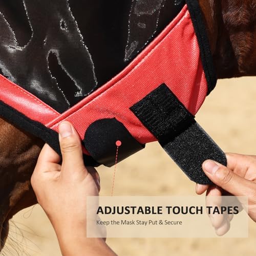 Harrison Howard Horse Fly Mask with Ears, Half Face Fly Mask for Horses, UV Protection, Large Eye Space Coral Orange XL