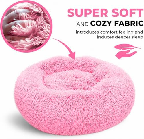 Whiskers & Friends Cat Beds for Indoor Cats, Fluffy Pink Cat Bed Small Dog