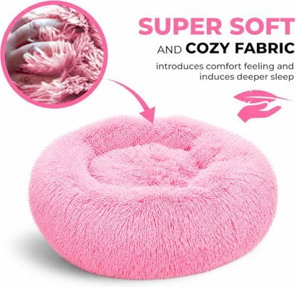 Whiskers & Friends Cat Beds for Indoor Cats, Fluffy Pink Cat Bed Small Dog