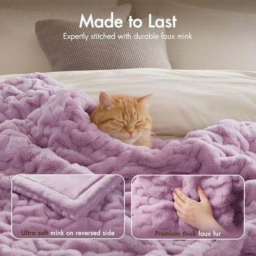 Madison Park Ruched Fur Throw Faux Fur Blanket for Sofa, 50" x 60", Purple