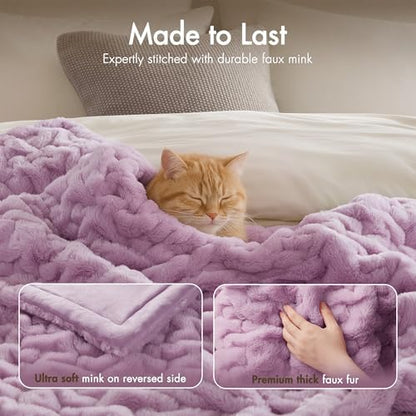 Madison Park Ruched Fur Throw Faux Fur Blanket for Sofa, 50" x 60", Purple