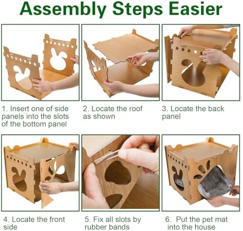 Yesland Rabbit Hideout Castle, Large Wooden Bunny Houses and Hideouts with Pet Pad, Detachable Small Animal Play Hideaway Hut and Playhouse for Indoor Bunnies Guinea Pig Hamster Chinchilla Gerbi