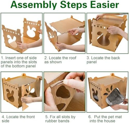Yesland Rabbit Hideout Castle, Large Wooden Bunny Houses and Hideouts with Pet Pad, Detachable Small Animal Play Hideaway Hut and Playhouse for Indoor Bunnies Guinea Pig Hamster Chinchilla Gerbi