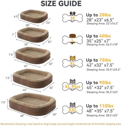 JOEJOY Orthopedic Dog Beds Large Sized Dog, XL Egg-Crate Memory Foam Pet Couch Bed with Bolster Sides, Waterproof Lining, Removable Washable Cover & Non-Slip Bottom, Brown