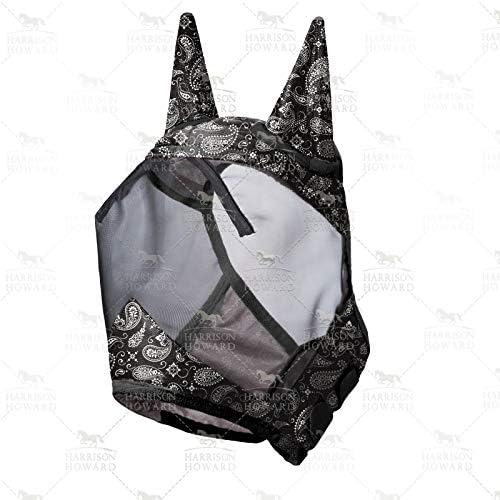 Harrison Howard LumiVista Horse Fly Mask Standard with Ears UV Protection for Horse Paisley Wave XL Extra Full