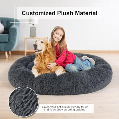 Calming Dog Beds XXLarge Sized Dog Donut Washable Bed 49inchs, Dgrey