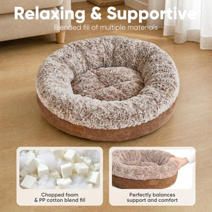 FUKUMARU Extra Thick Plush Dog Bed, Calming Donut, Anti-Anxiety & Washable