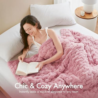 Madison Park Ruched Fur Throw Faux Fur Blanket for Sofa, 50" x 60", Pink