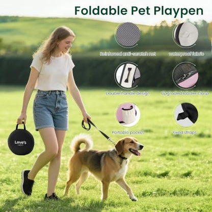 Love's cabin Pet Puppy Dog Playpen, Small Dog Tent Crates Cage Indoor/Outdoor, Portable Exercise Playpen for Cat, Foldable Pop Up Dog Kennel Playpen with Carring Case (S, Light Pink)