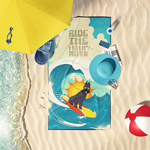 Caroline's Treasures MLM1270TWL3060 Surfer Dog Black Schnauzer Premium Beach Towel Oversized Towel Beach Blanket, Pool, Beach Essentials, Yoga, Premium Bath Towel, Quick Dry Plush