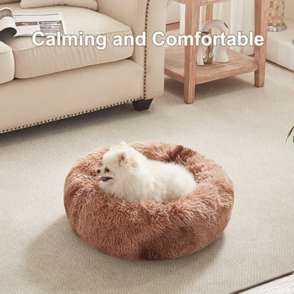 23 in Faux Fur Fluffy Donut Dog Bed for Small Dogs,Tie-dye Brown