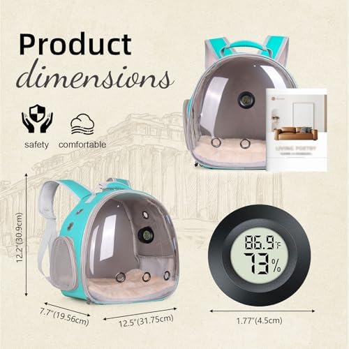 Reptile Travel Backpack Carrier with Reptile Thermometer and Humidity Gauge & Harness Leash Lizard Travel Cage Space Capsule Clear Bubble Window Astronaut Bearded Dragon Bag for Ball Python