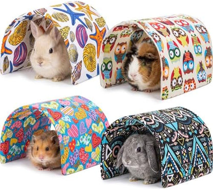 BreezeHug 4 Pcs Guinea Pig Tunnel Foldable Rabbit Hideout Washable and Soft Bunny Hide House Ferret Tunnel Toys Cage Accessories for Small Animal Hamster Hedgehogs Chinchilla(Cheer Mix)