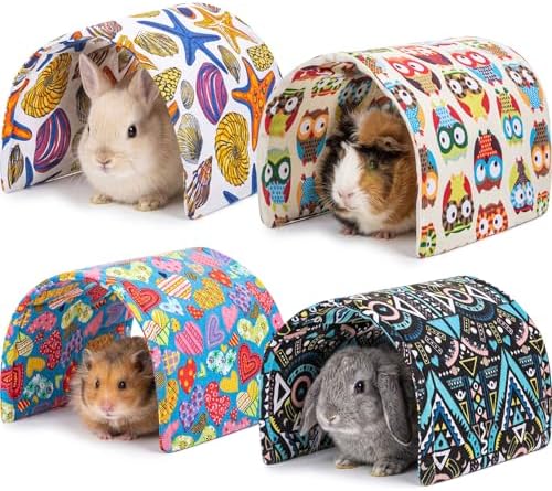 BreezeHug 4 Pcs Guinea Pig Tunnel Foldable Rabbit Hideout Washable and Soft Bunny Hide House Ferret Tunnel Toys Cage Accessories for Small Animal Hamster Hedgehogs Chinchilla(Cheer Mix)