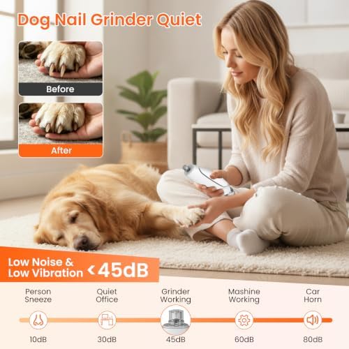 2-in-1 Dog & Cat Nail Clippers and Grinder with 2 Light, Quiet Electric Pet Nail Trimmers for Small Medium Large Dogs & Cats Claw, Safety Guard Usb Rechargeable, Professional Grooming Tool