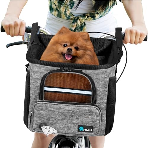 PetAmi Dog Bike Basket, Soft-Sided Ventilated Pet Carrier Backpack, Gray