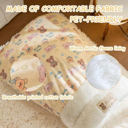 Cat Sleeping Bag, Cat Sleeping Bag for Indoor Cats Self Heating Cozy Winter Soft Plush Self Warm Kittens Indoor Sack 360°Wrap Comfortable Pet Snuggle Sack for Cats up to 8kg/17.6lb (Brown Bear)