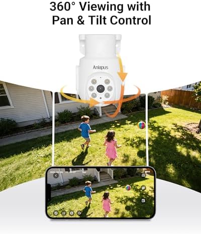 Anlapus 5MP Security Camera System, 4X 2MP Pan/Tilt Audio Cams, No HDD