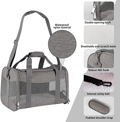 Cat Carrying Case - Pet Carrier Airline Approved, Protable and Breathable Pet Travel Carrier Removable Fleece Pad, Collapsible Cat Carrier Dog Carrier for Medium Cats Small Cats Dogs (X-Large, Grey)