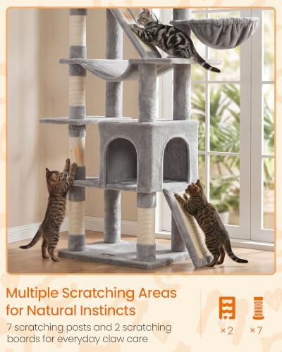 Feandrea Large Cat Tree, 81.1" Tall Sturdy Cat Tower for Indoor, Dove Gray