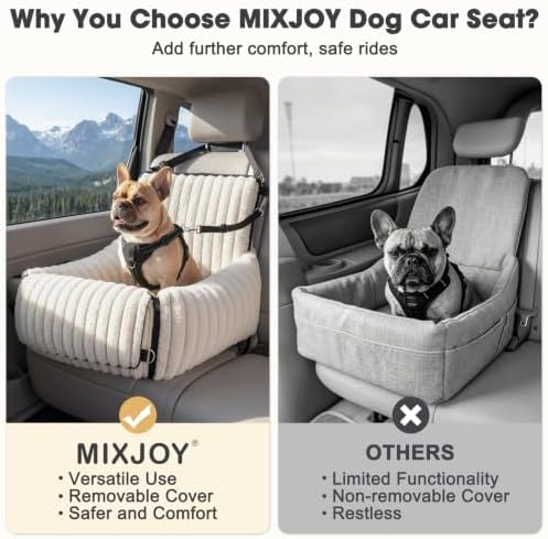 MIXJOY 6-in-1 Dog Car Seat for Small/Medium Dogs up to 25 lbs, Multi-Functional Dog Carrier for Car with Detachable Washable Cover, Pet Travel Bed with Clip-On Safety Leash, Beige