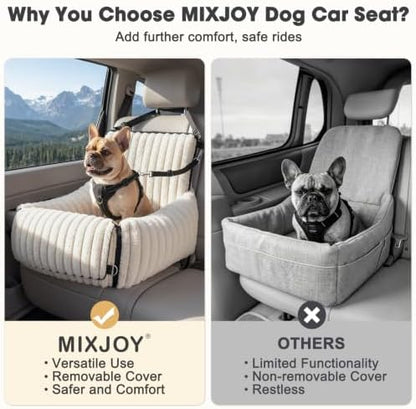 MIXJOY 6-in-1 Dog Car Seat for Small/Medium Dogs up to 25 lbs, Multi-Functional Dog Carrier for Car with Detachable Washable Cover, Pet Travel Bed with Clip-On Safety Leash, Beige