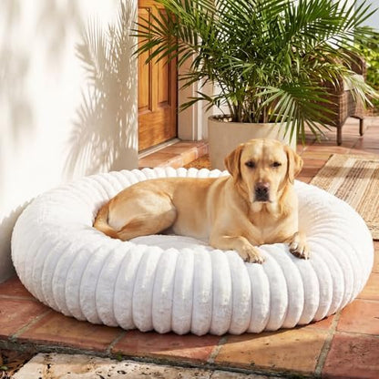 Donut Dog Bed for Large Dogs - Pet Bed with Removable Cover, Self-Heating Winter Pet Beds for Medium & Big Dogs, Egg Tart Design (L) Dog beds Medium Sized Dog self Warming