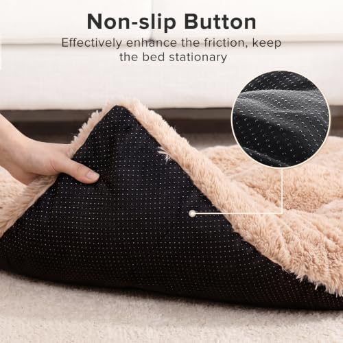 JOEJOY Dog Bed Crate Pad, Deluxe Plush Washable Dog Beds Fulffy Soft Kennel Pad Anti-Slip Pet Sleeping Mat for Small Dogs, 23" x 18", Beige