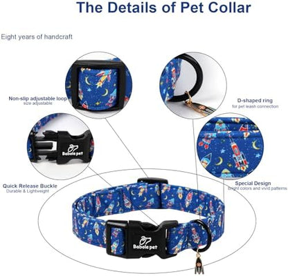 Boy Dog Collar Cute Rocket Space Dog Collars for Puppy Small Dogs - Lightweight Adjustable Cute Male Dogs Everyday Collar with Safety Buckle XS