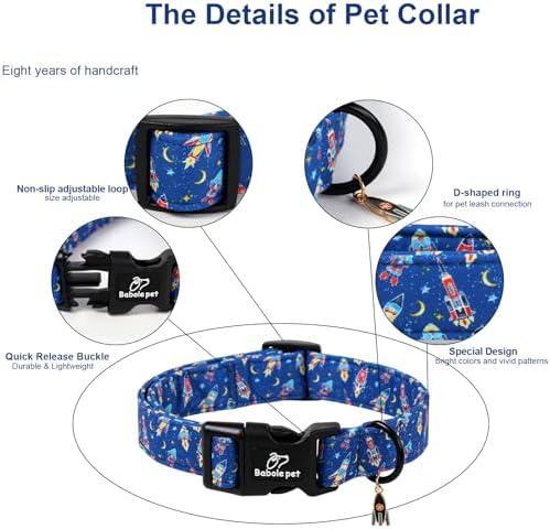 Boy Dog Collar Cute Rocket Space Dog Collars for Giant Large Dogs - Lightweight Adjustable Cute Male Dogs Everyday Collar with Safety Buckle XL