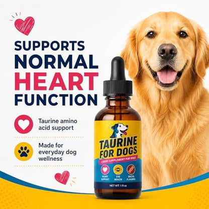 Taurine for Dogs Liquid Supplement, Bacon Flavored Dog Taurine Drops with Eyebright, 100mg per 1mL, Taurine Supplement for Dogs for Small Medium & Large Dogs, 1 fl oz