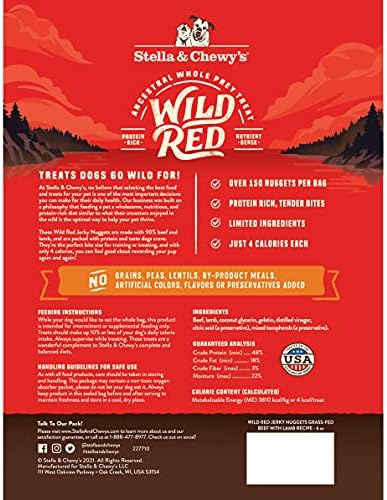 Stella & Chewy's Wild Red Jerky Nuggets - 90% Protein-Rich Beef & Lamb Dog Treats - Grain-Free Training Rewards for All Breeds - Made in USA - 6 oz Bag