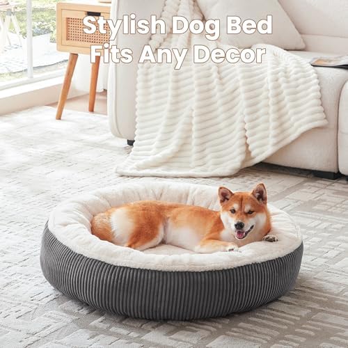 33 inches Calming Donut Dog Bed for Medium Plus Dogs,Dark Grey