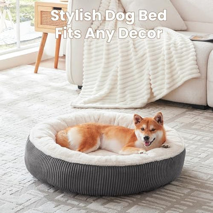 33 inches Calming Donut Dog Bed for Medium Plus Dogs,Dark Grey