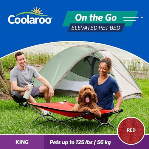 Coolaroo On-The-Go Elevated Dog Bed - Foldable Pop-Up Travel Dog Bed with Breathable, Moisture-Resistant Fabric, Carry Bag Included, Lightweight & Portable, Red, Extra Large