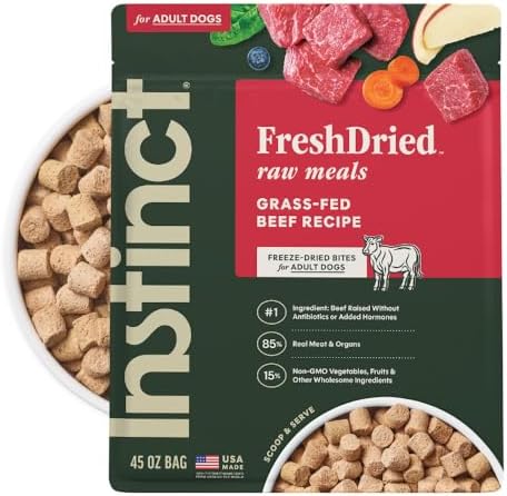 Instinct Freeze Dried Meals, Natural Dog Food, Grass-Fed Beef, 45 oz. Bag