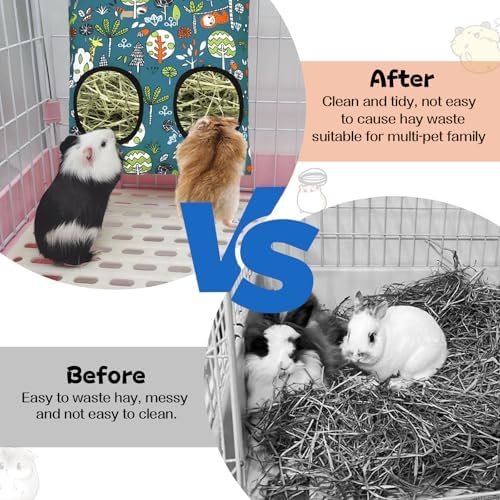 3 Pcs Rabbit Hay Feeder Bag, 2-Hole Hanging Hay Feeder Guinea Pig Hay Bags Washable Bunny Hay Bag for Rabbits Chinchillas Hamsters Small Pets and Animal (11.8"×8.7")