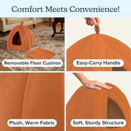 Cat House - Indoor Cat Bed with Removable Foam Cushion - Pet Tent for Kittens, Rabbits, Guinea Pigs, and Other Small Animals by PETMAKER (Brown)