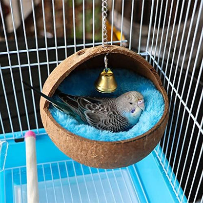 2 Pack Natural Coconut Shell Bird Nest with Pads for Small Parrots