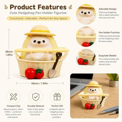 Soft Yellow Hedgehog Pen Holder, Cute Resin Basket Desk Decor