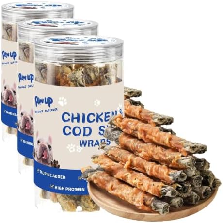 PAWUP Dog Treat Chicken Wrapped Cod Skins, Fish Chews Rolls for Medium Dogs, Healthy, Rawhide-Free, 12.5 oz (Pack of 3)