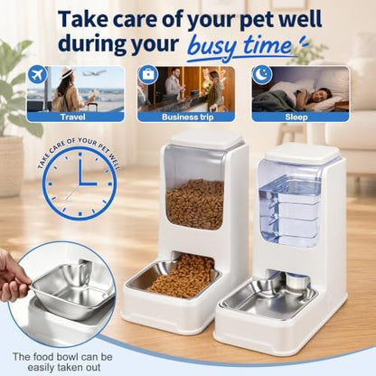 Automatic Cat Dog Feeder and Water Dispenser Set with Stainless Steel Bowl