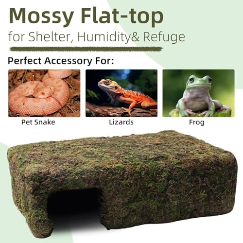 Yellow Mossy Cave Hide for Reptiles, Lizard Gecko Snake Shelter Hut