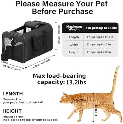 FluffyDream Pet Travel Carrier Soft Sided Portable Bag for Cats, Small Dogs, Kittens or Puppies, Collapsible, Durable, Airline Approved, Travel Friendly (Grey, 17.0" L x 10.0" W x 11.0" H) (Black)