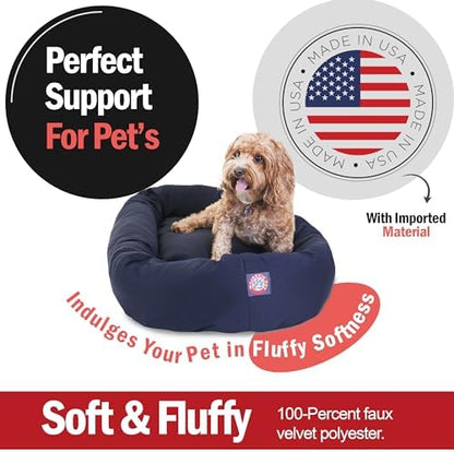 Majestic Pet Bagel Calming Dog Bed, 32 Inch Medium, Round, Washable, Blue