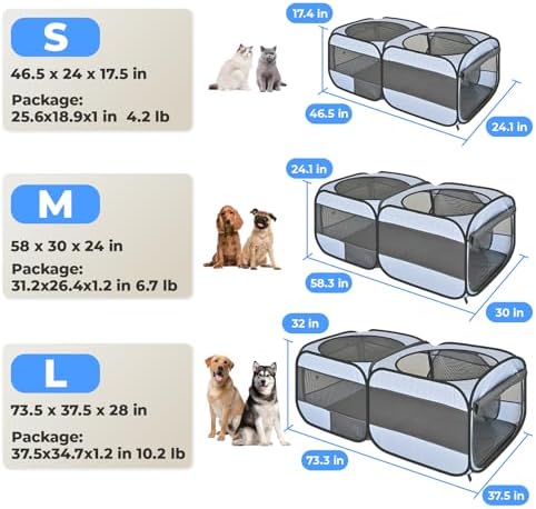 2-in-1 Pop Up Cat Playpen, Detachable into 2 Separate Pens with Additional Doors, Assembly-Free Portable Dog Crates Pet Pen Tent Kennel Kitten Puppy Enclosure Cage Indoor Outdoor Foldable Condo(S)