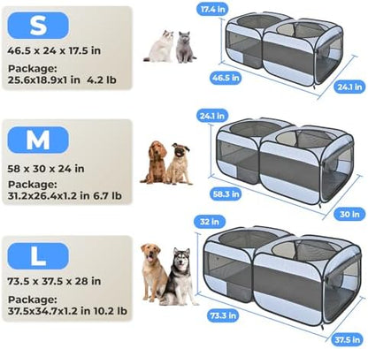 2-in-1 Pop Up Cat Playpen, Detachable into 2 Separate Pens with Additional Doors, Assembly-Free Portable Dog Crates Pet Pen Tent Kennel Kitten Puppy Enclosure Cage Indoor Outdoor Foldable Condo(S)